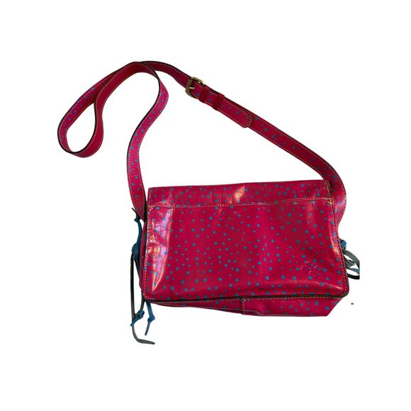 Patricia Nash Italian Leather Boho Chic Hot Pink Blue Polka Dot Crossbody Bag - Picture 2 of 16